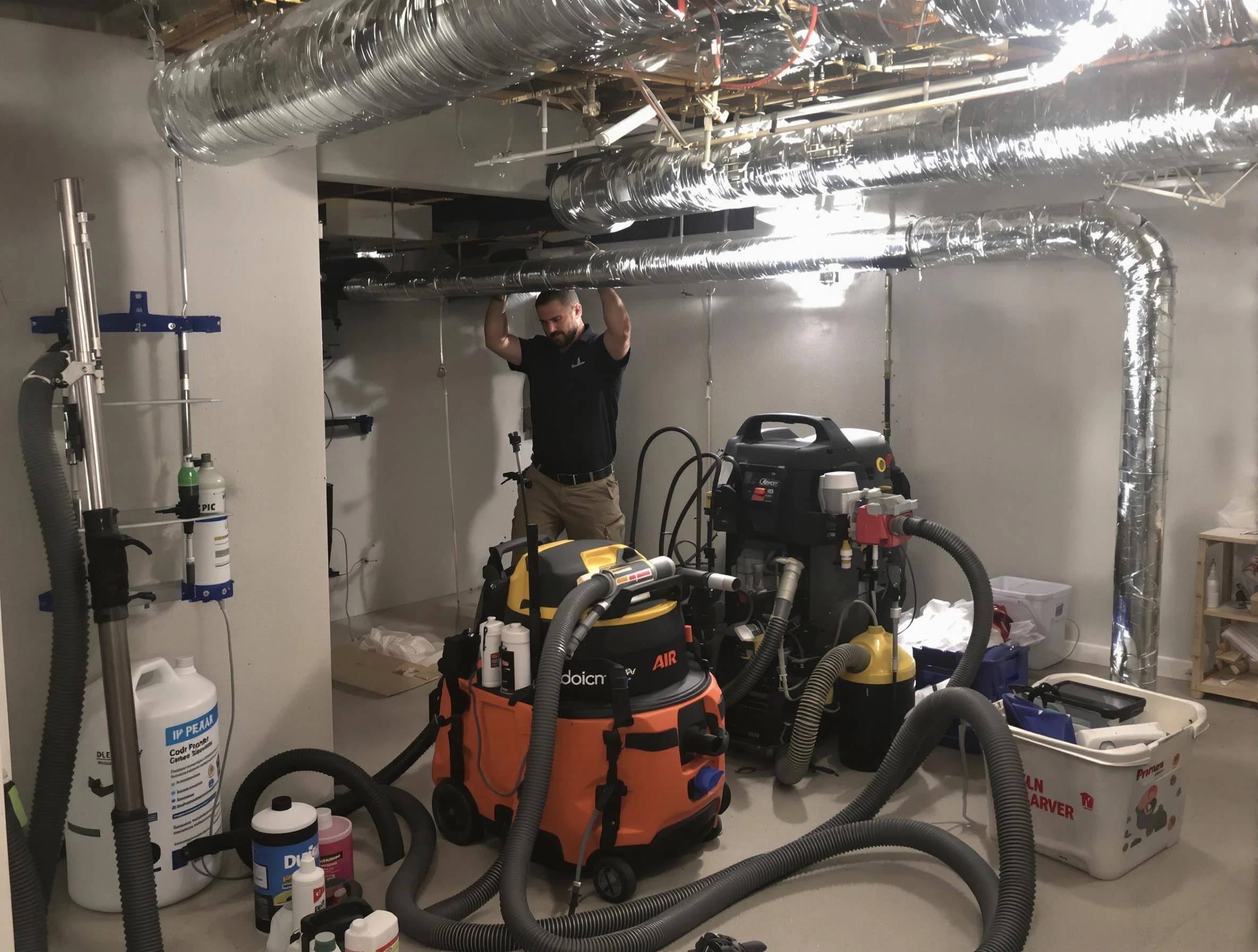 Kearns Air Duct Cleaning specialist performing professional mold removal from air ducts using safety equipment in Kearns
